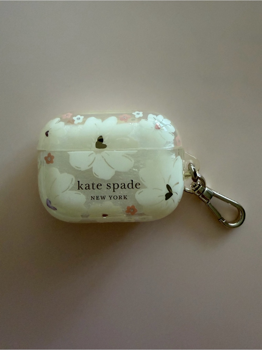 kate spade White Floral AirPods Case with Silver Clip
